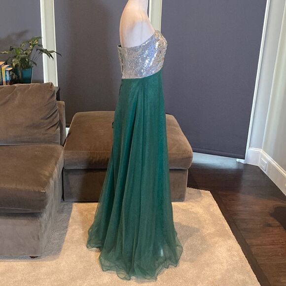 Women’s Green & Silver Full Length Prom Party Dress CorsetBack Size L NWT - Picture 7 of 14
